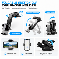 Support de téléphone de voiture à ventouse, bras télescopique pliable, support de tableau de bord, berceau universel en ABS et silicone, réglable à 360°