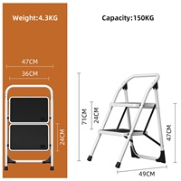 Échelle pliable en acier EN 131 de 330 lb avec pédale antidérapante, design moderne, pour extérieur, salle de bain, cuisine, escalier, appartement, entrepôt