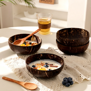 Wholesale 100% Handicraft Coconut Shell Bowl Small Vietnam Salad Bowl With Spoon Engrave Laser Logo From ECo2go Manufacturer - Product Image 1