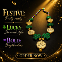 Collier perlé trèfle vert doré métallique en gros d'usine, fournitures de décoration pour la fête de la Saint-Patrick, le carnaval et les défilés