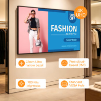 Écran mural Android 4K ultra-fin 27-55 pouces 700 nit pour intérieur, CMS Cloud gratuit, support VESA, cadre fin 23 mm, garantie 24/7