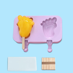 Moule à glace en silicone motif dessin animé, multi-formes, pour bâtonnets glacés, avec couvercle et bâtonnets - Product Image 1
