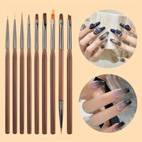 Ensemble de pinceaux pour nail art avec manche marron, stylo de peinture pour gel UV, outils de manucure pour motifs floraux