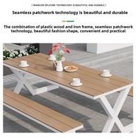 Ensemble table et chaises monobloc moderne et imperméable à l'eau pour l'extérieur, 2 places en métal, bois et aluminium, pour le patio
