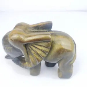Wholesale Natural Stone Gemstone Animal Polished Tiger Eye Elephant Statue Crystal Crafts