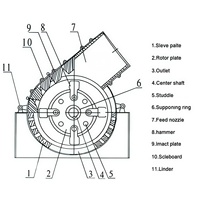 Concasseur à marteaux diesel, broyeur à marteaux 1-3t/h 7.5kW, mini-concasseur à économie d'énergie pour l'exploitation minière à distance, usage intensif PC200x300