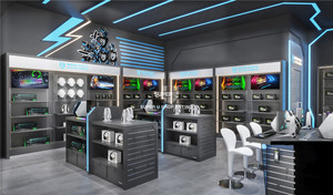 Prodotti elettronici blu personalizzati negozio al dettaglio Interior Design auricolare tavolo Blue PlayStation Boutique <span class=keywords><strong>Store</strong></span> Display Furniture - Product Image 4