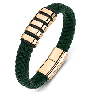 Pulseras Elegantes <span class=keywords><strong>de</strong></span> Acero Inoxidable Negro Estilo Punk con Cuero Azul Verde para Hombres y Niñas, Idea <span class=keywords><strong>de</strong></span> Regalo <span class=keywords><strong>de</strong></span> <span class=keywords><strong>Amistad</strong></span> - Product Image 2