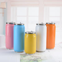Bouteille de cannette de cola 12oz 17oz avec logo personnalisé Bouteille de sport de sublimation en acier inoxydable à double paroi Cantine de sport avec couvercle rabattable et paille