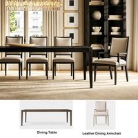 Ensemble de salle à manger contemporain de luxe en bois pliable avec table rectangulaire extensible et 7 fauteuils en cuir – Mobilier de maison