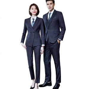 Completo Formale Antirughe a Righe per Uomo e <span class=keywords><strong>Donna</strong></span>, <span class=keywords><strong>Abbigliamento</strong></span> Professionale Autunno 2023, Vestibilità Slim in Velluto per Hotel - Product Image 1