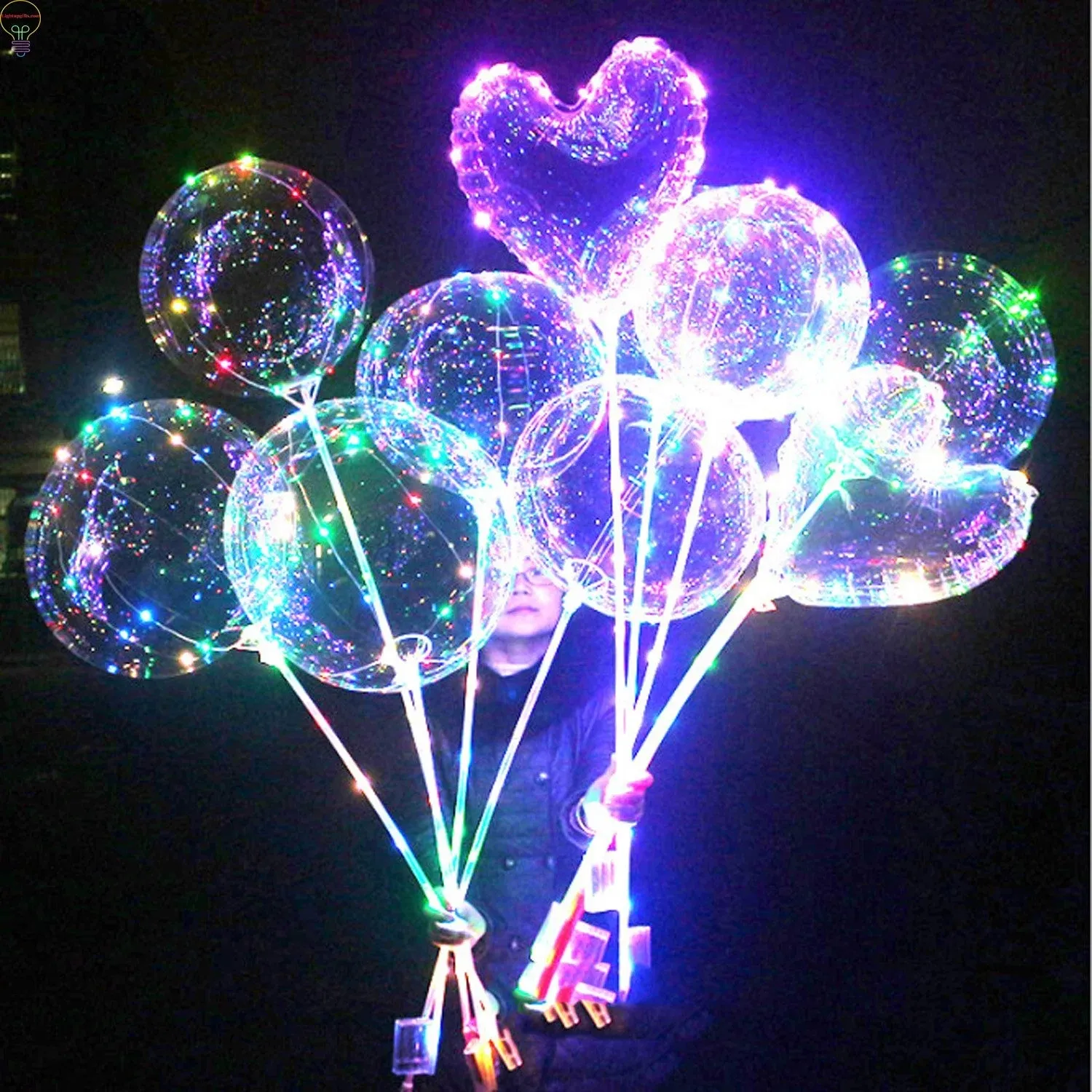 Globos LED transparentes iluminados con palos, globos Bobo de burbujas redondas transparentes, decoración de bodas y fiestas con luces LED