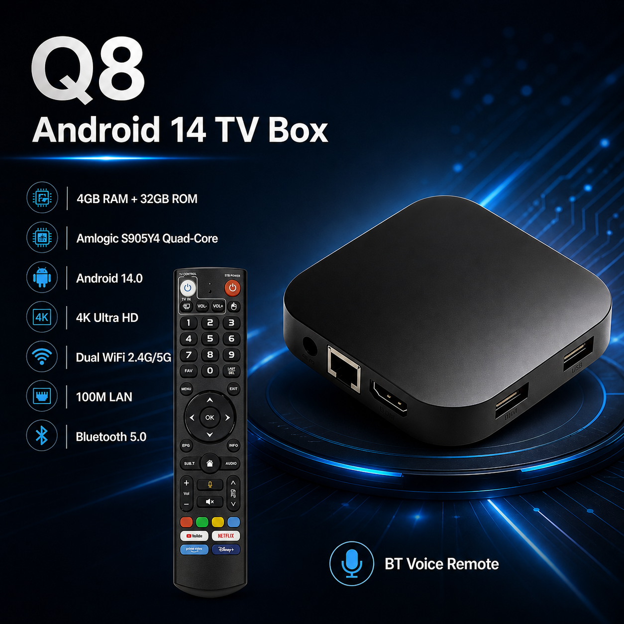 <strong>TV</strong> Operator Solution Q8 <strong>TV</strong> <strong>Box</strong> S905Y4 <strong>Android</strong> 14 4GB 32GB 4K WIFI Widevine L1 CMS App Push <strong>Custom</strong> Boot <strong>Logo</strong> 1pc MOQ OEM Factory