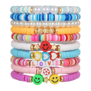 Ensemble de bracelets empilables en pâte polymère colorée avec breloques Smiley et cœurs pour femme, bijoux cadeau, origine Yiwu - Product Image 5