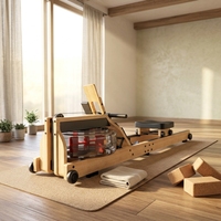 Rameur pliable en bois d'hévéa avec application Bluetooth et écran LCD, réservoir étanche pour la maison et les clubs de sport