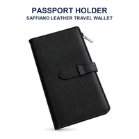 Porte-passeport multi-poches en cuir PU Saffiano, portefeuille de voyage avec 7 emplacements pour cartes, boucle pour stylo, fenêtre pour carte d'identité, porte-clés, poche zippée pour billets de banque