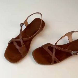 Premium <b>Soft</b> Cowhide Woven Design Vintage Open Toe Roman Sandals Stylish Women Casual Walking Beach <b>Shoes</b> - Product Image 4