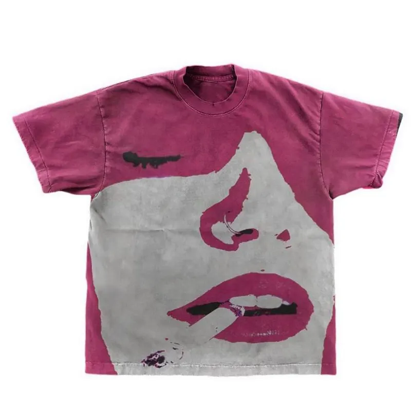 DiZNEW unisex New Graphic T Shirts 2022 Streetwear Fashion Print acid wash pink T-shirt