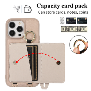 Étui de luxe en similicuir avec support, porte-cartes, sangle d'épaule et boucle annulaire pour <span class=keywords><strong>iPhone</strong></span> 17 Pro Max, Samsung S26, Google 11 Pro - Product Image 2