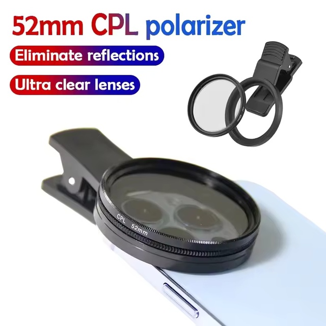 Mobile Phone Camera HD Lens Clip-on Polarizer Filter Lens Clip Portable 52mm CPL Filter for iPhone 16 Xiaomi Camera Accessories