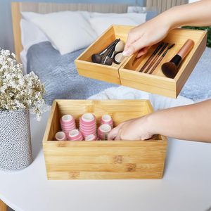 Wooden Storage <b>Box</b> Desktop Organizer With Compartments For <b>Makeup</b> And Jewelry Solid Color - Product Image 4