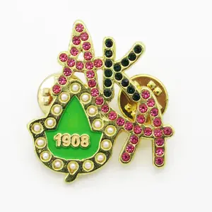 Custom AKA Enamel Pearl Brooch Pin Rhinestone lapel pin badge