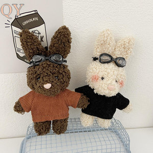 QY mignon lapin en peluche porte-clés aviateur lunettes lapin poupée pendentif tricot pull sac breloque cadeau accessoire pour - Product Image 2