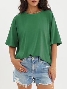 Camisetas de gran tamaño de alta calidad para mujer, camisetas holgadas de manga corta con cuello redondo, blusa informal de verano, Camiseta básica 2024 - Product Image 3