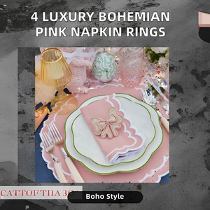 Juego de 4 Anillos para Servilletas de Resina Rosa Bohemia de Lujo, Duraderos, Ecológicos, con Ancho Personalizado, Regalo Empresarial, Decoración de Mesa - Product Image 2