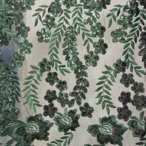 Tessuto in Pizzo Verde Smeraldo con Perline, Lussuoso Ricamo con Perline e Paillettes, Tessuto in Pizzo Francese per Abiti da Sposa e Abiti Africani da Donna - Product Image 1