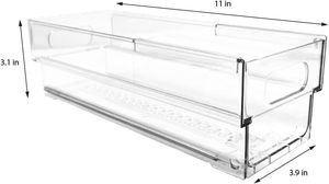 Bacs de rangement extensibles transparents en plastique avec poignées découpées, longueur réglable, pour la maison, la cuisine, le bureau - Product Image 2
