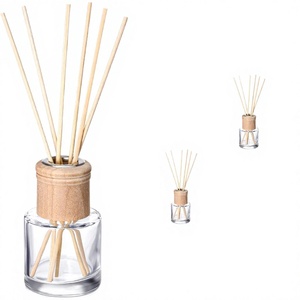 MZJF Diffuseur à bâtonnets en verre rond 50 ml avec bouchon en bois naturel, durée 1 mois, pour parfum d'ambiance - Product Image 2