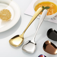 Cuillère à tête carrée et fond plat en acier inoxydable 304, finition miroir, design moderne et minimaliste, style chinois, pour la soupe domestique