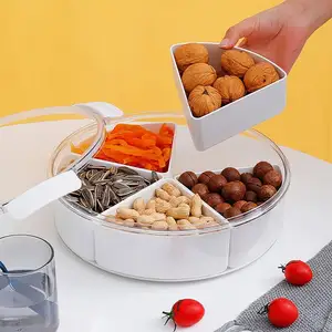 Dropshipping白色方形塑料分装托盘4个独立菜肴零食水果蔬菜食品储存容器