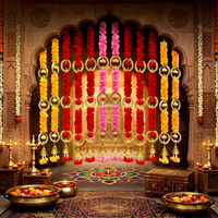 Dekorasi Rumah Tradisional India untuk Pernikahan, Ulang Tahun, Diwali, Karangan Bunga Marigold Buatan, Kain Latar Belakang, Lingkaran Karangan Bunga Emas