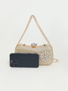 Bolso de mano de noche Bell Master Quality con cadena cuadrada de diamantes de imitación plisados, brillante, de lujo, para fiesta - Product Image 6