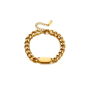 Hip Hop Jewelry Set Gold Plated Stainless Steel Custom Engraved Blank Charm Link Chain Jewelry Sets - Product Image 5