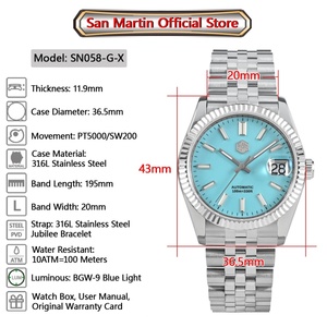 Reloj de Vestir para Hombre San Martin SN058-G-X, Marca de Primera Calidad, Automático, Mecánico, de Moda, para Parejas, con Cristal de Zafiro, Resistente al Agua 100m BGW9 - Product Image 2