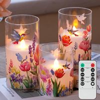 Bougies LED sans flamme en verre, télécommandées, motif colibri floral, à piles, pour Noël, mariage, maison, fête, écologiques