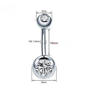 Piercing de Ombligo de Acero Inoxidable con Zirconia, Barra de 10mm, <span class=keywords><strong>Plateado</strong></span>, Joyería para Ombligo Europeo y Americano - Product Image 6