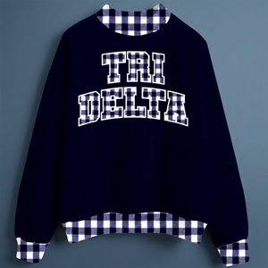 Sweat-shirt oversize à col montant pour femme, avec broderie personnalisée en lettres et motifs écossais, en molleton de coton, marque privée - Product Image 3