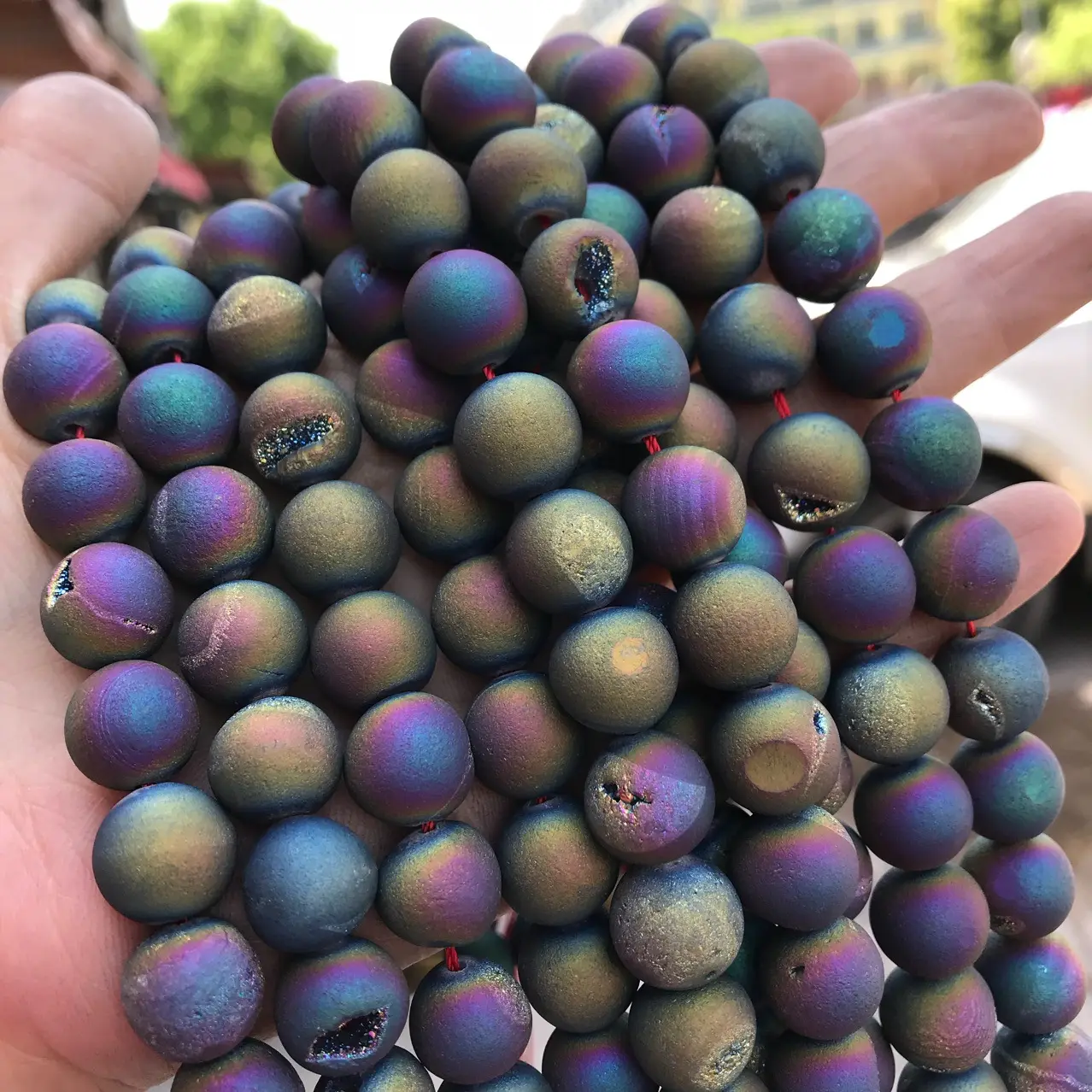 Perles d'agate de druse pour la fabrication de bijoux, pierres précieuses, lisses, rondes, en vrac, bleu, noir, or et argent, vente en gros