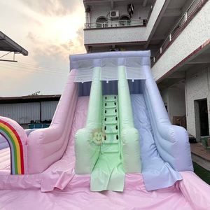 บ้านเป่าลมสีชมพูวัสดุพีวีซีสำหรับปาร์ตี้บ้านเด้งด้วยการกระโดดสีรุ้ง - Product Image 2