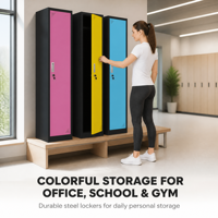 Casier de gym en métal à porte simple étroite avec serrure à clé H1850mm, structure KD, armoire de rangement en acier pour petits espaces, idéal pour l'école et l'atelier