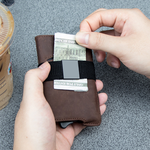 Portefeuille minimaliste vintage en cuir de vache véritable avec éjection automatique, blocage RFID, étui pour cartes de crédit professionnelles - Product Image 1