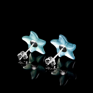 Natural genuine A-grade jadeite blue water sea star <b>stud</b> earrings, ice-grade jade, S925 <b>silver</b>, ancient style women's earrings - Product Image 3