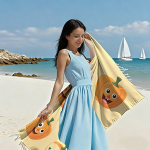 <span class=keywords><strong>Serviette</strong></span> de plage écologique en coton turc personnalisé à séchage rapide avec motif citrouille, <span class=keywords><strong>forme</strong></span> à capuche de couleur bleue et sac fourre-tout assorti - Product Image 1