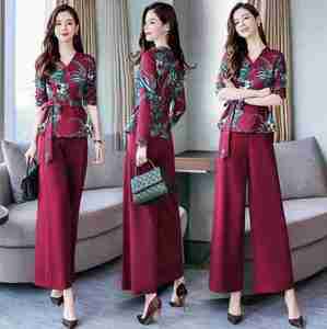 Nuovo abito Casual a due pezzi da donna con stampa autunnale <span class=keywords><strong>pantaloni</strong></span> larghi da donna e gonna in Chiffon traspirante per lo stile frontale piatto estivo - Product Image 3