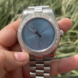 Montres analogiques en acier inoxydable pour hommes, entièrement serties de moissanite taille brillant, diamants étincelants, clarté VVS, bijoux de mode - Product Image 1