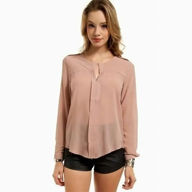 Blusa de gasa de manga larga para verano, Hst-086